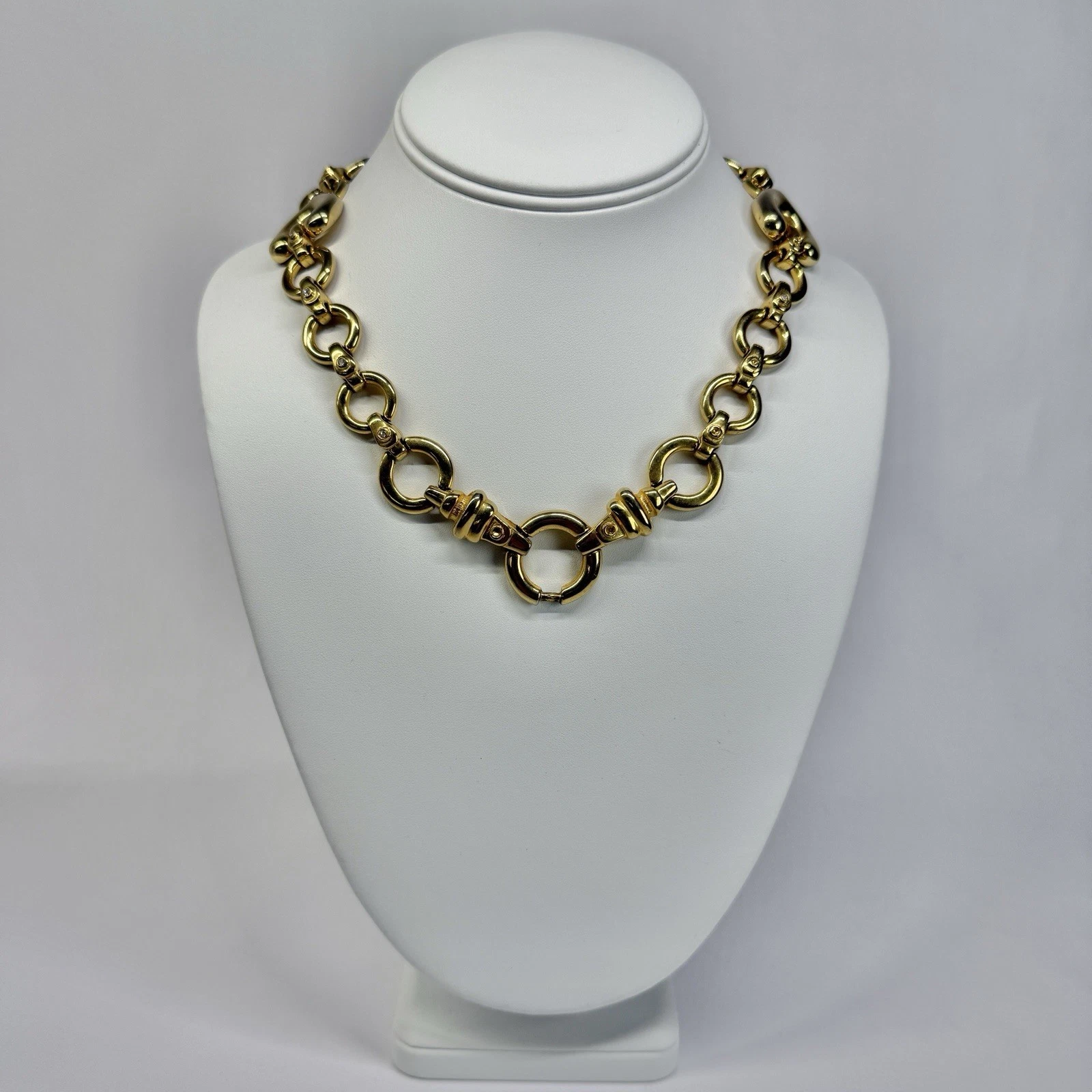 PAOLO GUCCI Geometric Horsebit Motif Gold Tone Vintage Necklace Jewelry N368