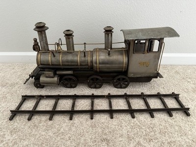 Early 20th Century Galvanized Steel 2-6-0 Steam Locomotive Model & Track -Heavy