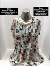 Daniel Rainn Sz. Large Pleated Front Sheer Top & Cami Floral Cap Sleeve