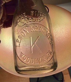 Old Woodlyn PA Milk Bottle Leroy Krommes Pint Delaware County Big Letter K.