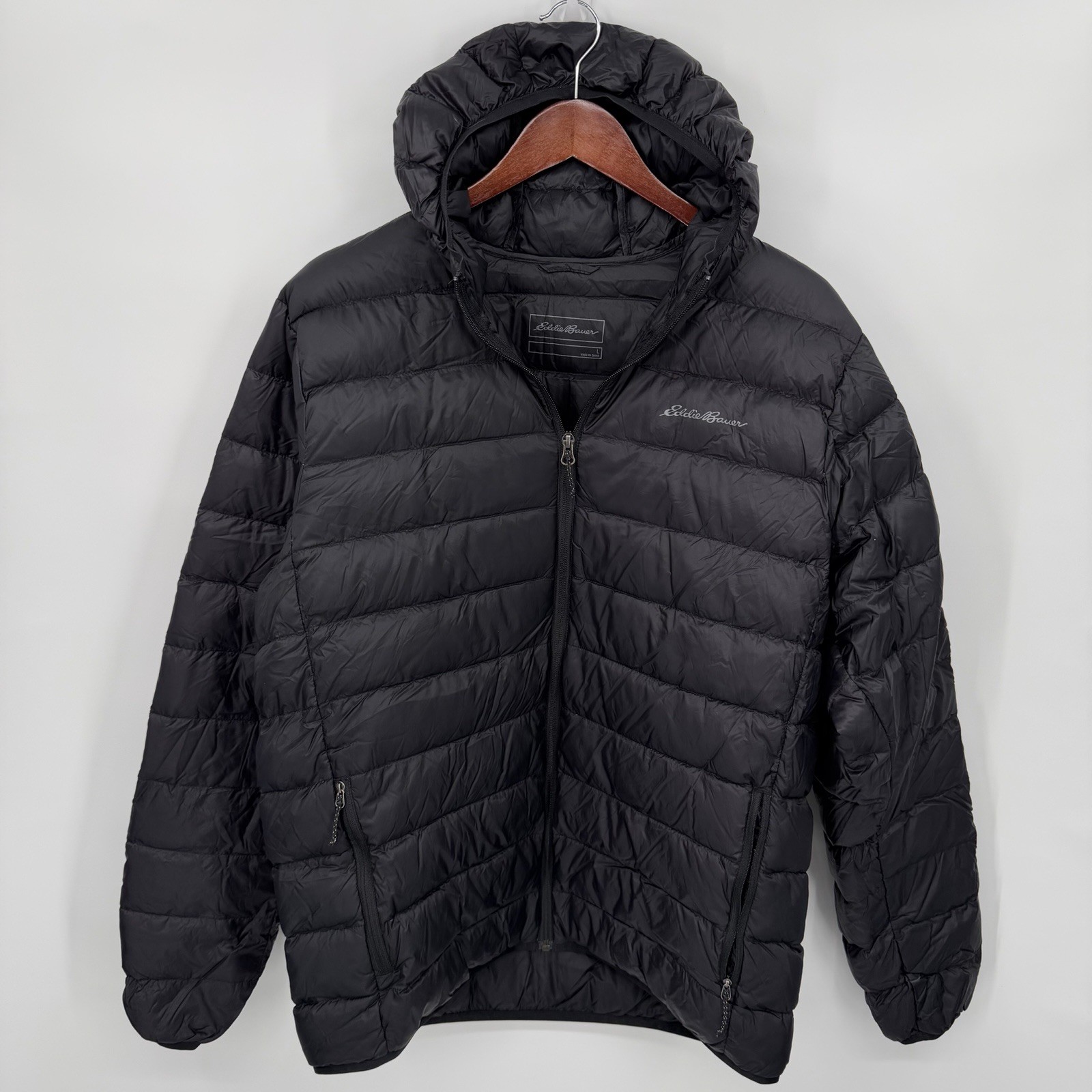 Eddie Bauer Cirruslite Down Hooded Black Jacket Puffer EB650 Mens XL