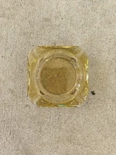 VTG Square Yellow Amber Ashtray Glass Mid Century MCM 