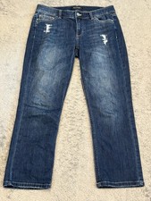 White House Black Market Jeans Womens 4 Blanc Slim Crop Distressed Blue Denim