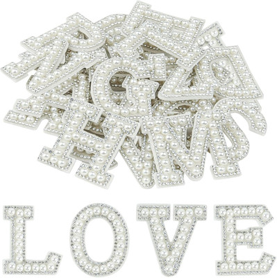 26Pcs Pearl Rhinestone Letter Patches Self Adhesive A-Z, Stick on Pearl Letter P
