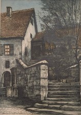 Fritz Hartmann Radierung Mesnerhaus Rothenburg o.d.T. signiert Düsseldorf Kunst