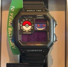 Custom Casio Pokemon Watch With Genuine 151 Gengar, Unique With Pokeball
