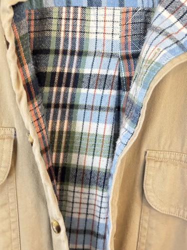 Scandia Woods Mens Large Vintage Khaki Flannel Lined Shirt Jacket Shacket - Picture 3 of 12