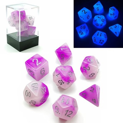 Bescon 7-Piece Two-Tone Polyhedral Dice Set   Frosty Amethyst, Glow-in-the-Dark