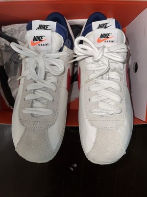 Nike Cortez x sacai White Red Blue Colorblock Low Top Lace Up Sneakers