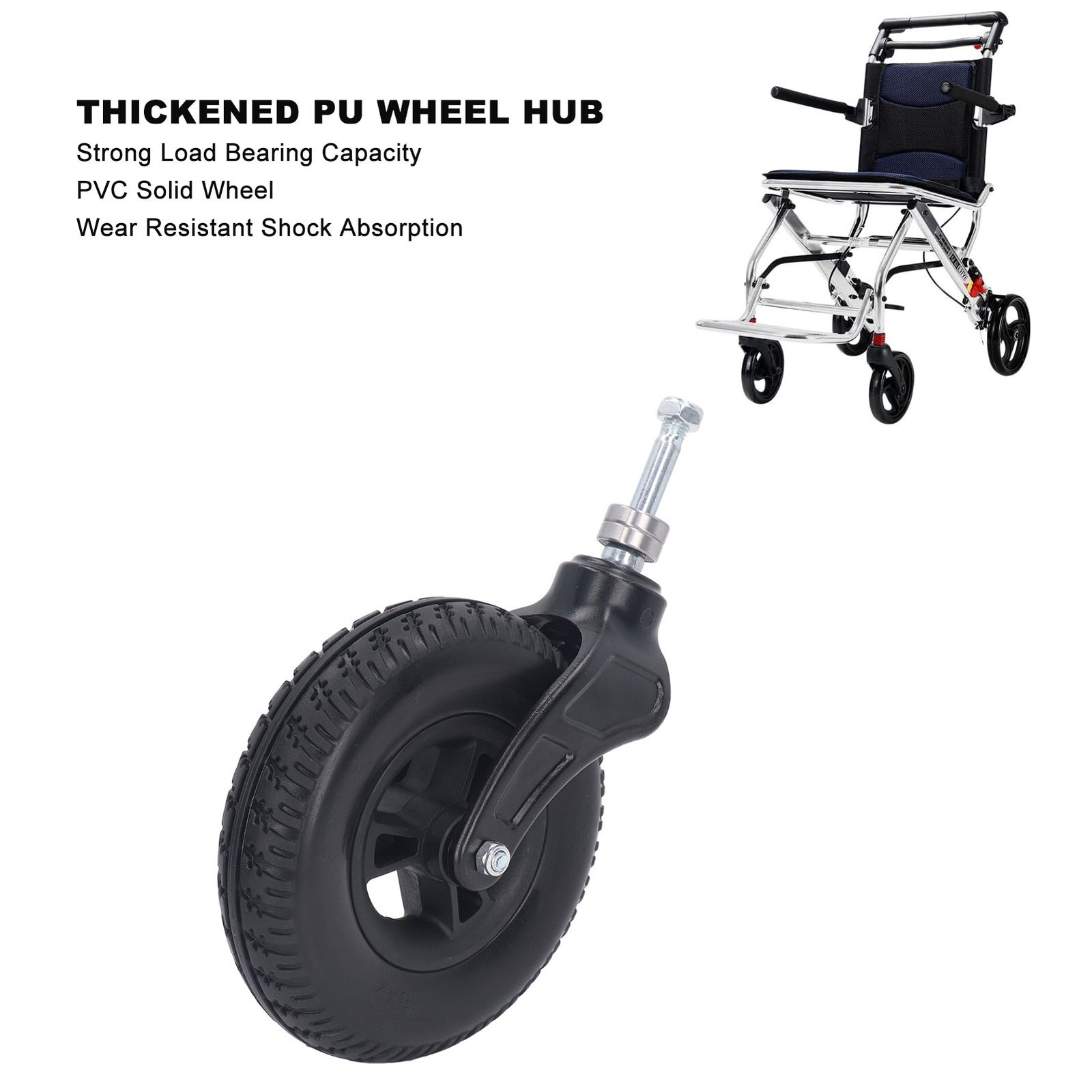 Wheelchair Front Caster 8 Inch PU Hub Solid Wheel Rollator Walker Caster☜