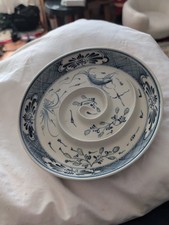 Bat Trang Vietnamese Pottery Spiral Center Plate 7.5"W Blue & White Handpainted