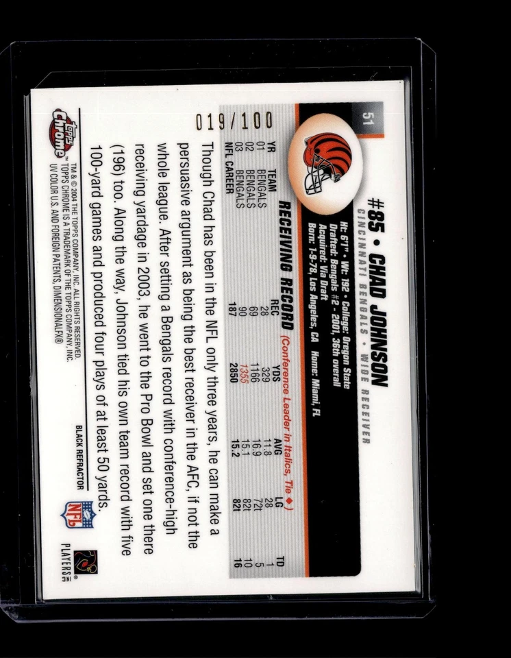 2004 Topps Chrome Black Refractors #51 Chad Johnson SN #/100 - Image 2 of 2
