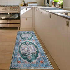 Vowkten Area Rugs Machine Washable Boho Rug Non-Slip Vintage RUG0810 - Green