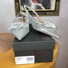 Betsey Johnson Aurorra Silver Sequin Kitten Heels Slingback Pointed Shoes Sz 8