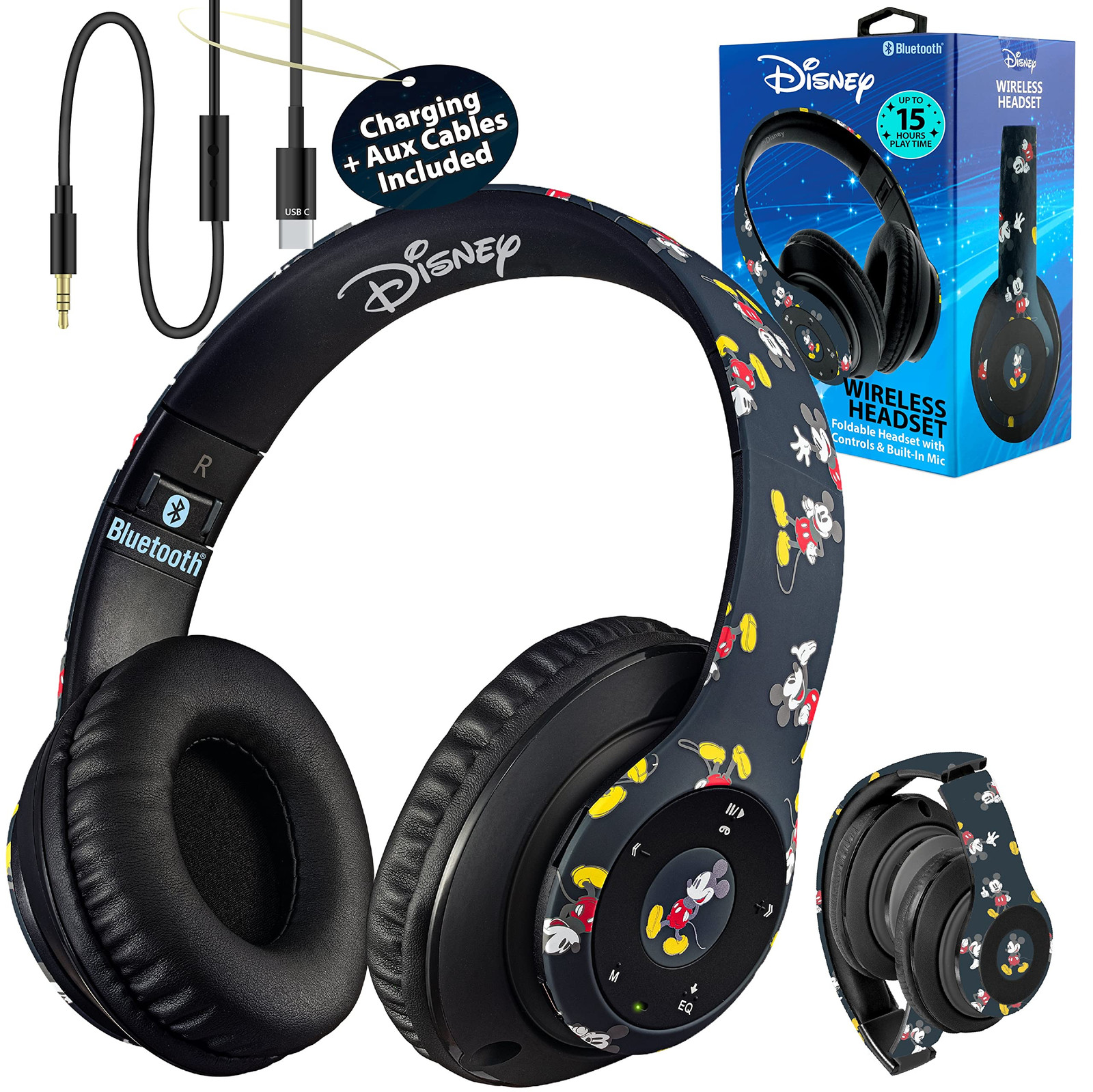 Disney Mickey Mouse Over-Ear Bluetooth Headphones Wireless Wired Foldable Design