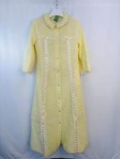 Vintage Evelyn Pearson Jr Yellow Quilted House Coat Dress Robe Women's Sz 13