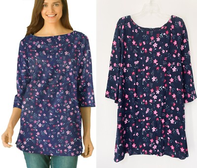 Womens Cotton Floral Tunic Tee Top Plus Size 30/32 34/36 3X 4X 5X Length 32.5 in