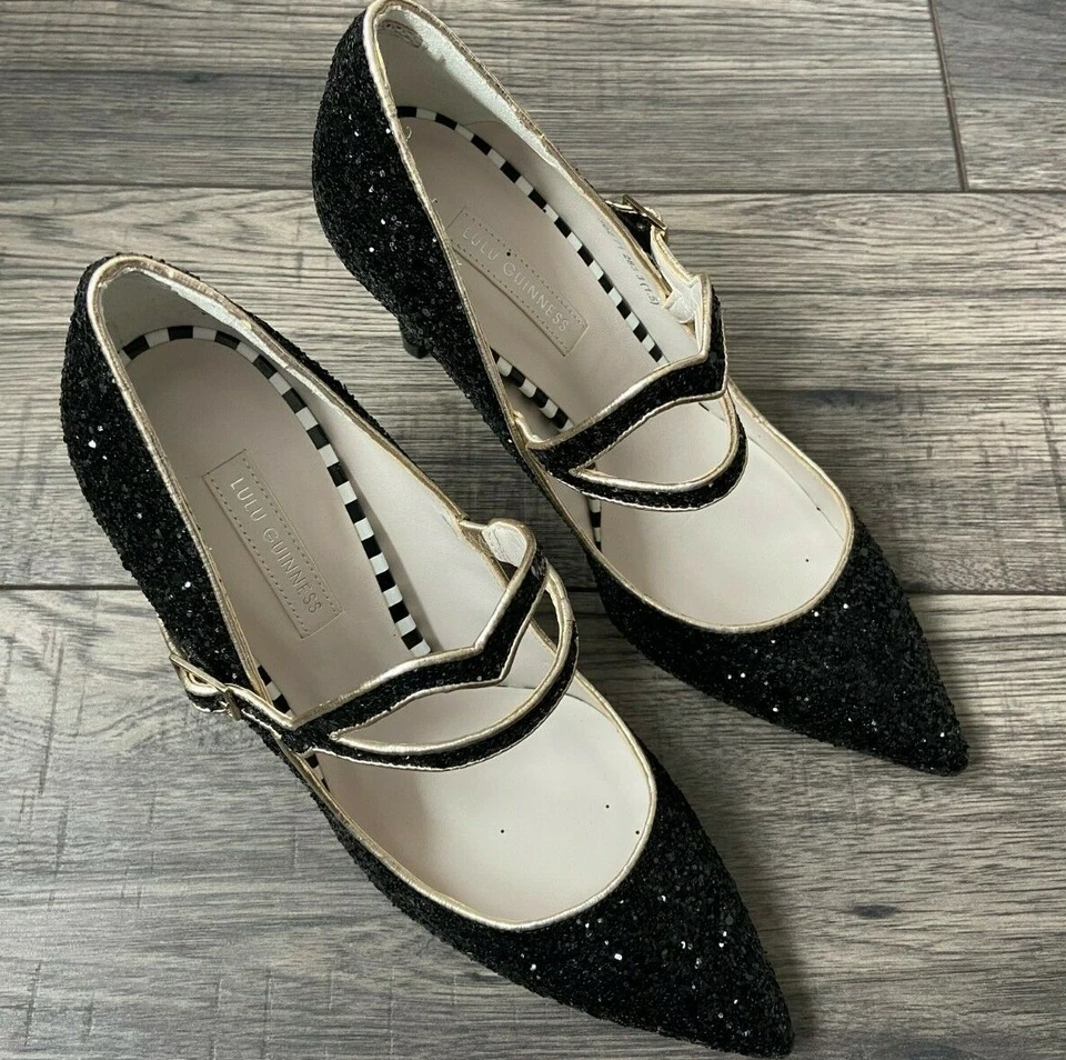 Lulu Guinness Noir Paillettes Découpe Lip Billie Escarpin UK 6 Détail Bnib - Photo 2/4