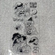 Inkadinkado Halloween Cat and Friends Clear Stamps 9 piece Dogs Pumpkin