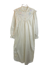 Vintage Erika Taylor Ivory Floral Applique Satin Nightgown Women's Size Medium