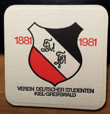 Kiel - VDSt Greifswald - Verein Deutscher Studenten 1981 Bierdeckel / Studentika