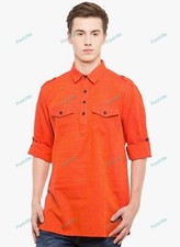 Mens Kurta Shirt Mens Short Sleeve Kurta Cotton Indian Clothing Top Tunic