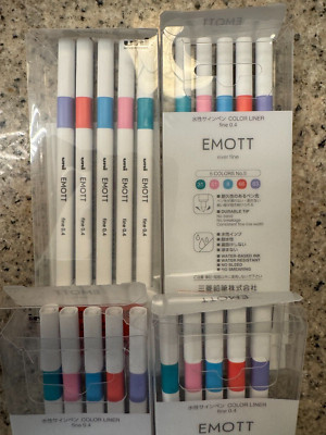 uni EMOTT Fineliner Marker Pens, Fine Point, 0.4 mm, 5 Count Lot of 4 Packs