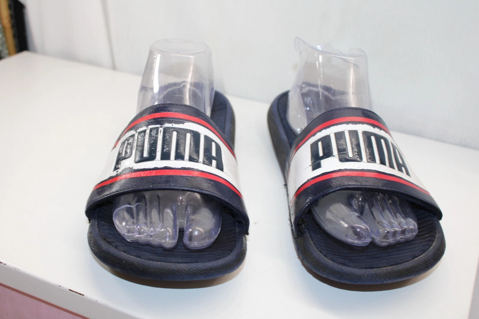 PUMA Cool Cat Retro Sport Slides Sandali Blu Navy Strisce Rosse US Uomo Taglia 9