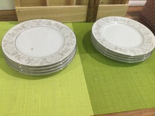 M Adele 3736 Fine China  Gray Roses Silver Lines Japan 8 plates 6.25''