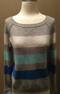 Halogen 100% Cashmere M Gray Blue Long Sleeve Striped Sweater