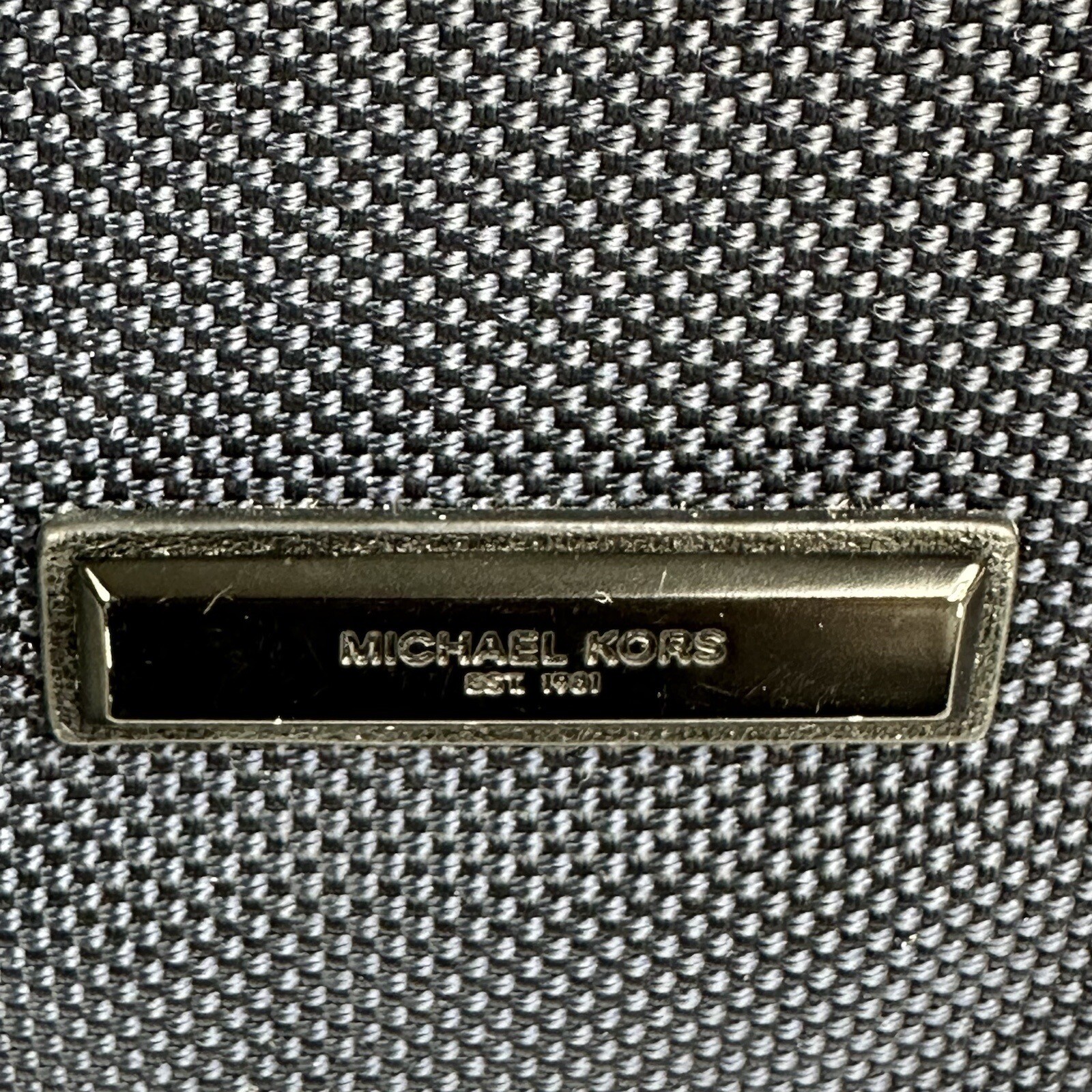 Michael Kors Kent Messenger Bag Dark Blue Canvas Leather Trim Travel