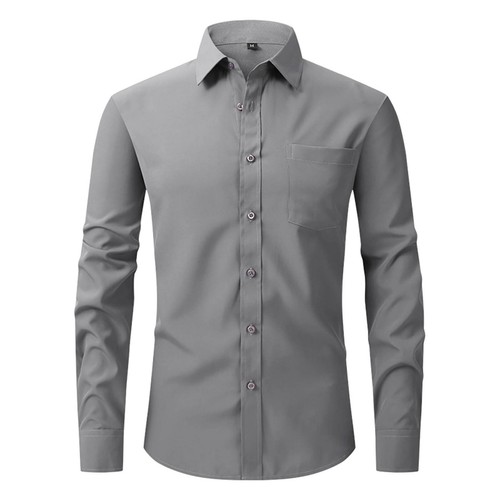 Business Casual Button-Down Shirt Men's Wrinkle-Free Long Sleeve Top Loose Fit - Picture 21 of 69