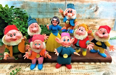 VTG Disney Christmas Ornaments Snow White and the Seven Dwarfs Flocked Felt READ
