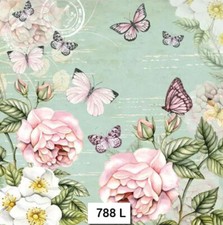  786 TWO Individual Paper Luncheon Decoupage Napkins - ROSES BUTTERFLIES FLOWER