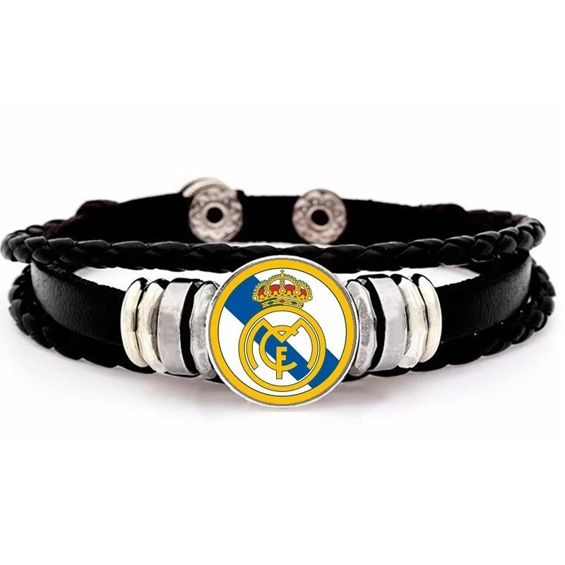 Juego de 2 brazaletes de cuero de fútbol del Real Madrid y collar colgante de 20" Foto 3 de 4