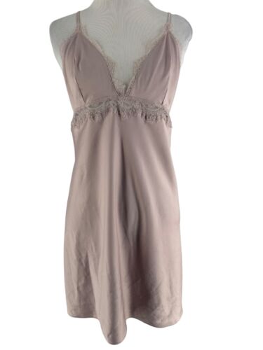 Victoria's Secret Women's Nude Tan Lace Trim Baby Doll Satin Slip Dress Large