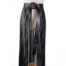 Lady Punk Tassel Skirt Waist Belt Faux Leather Waistband Long Fringe Gothic Belt