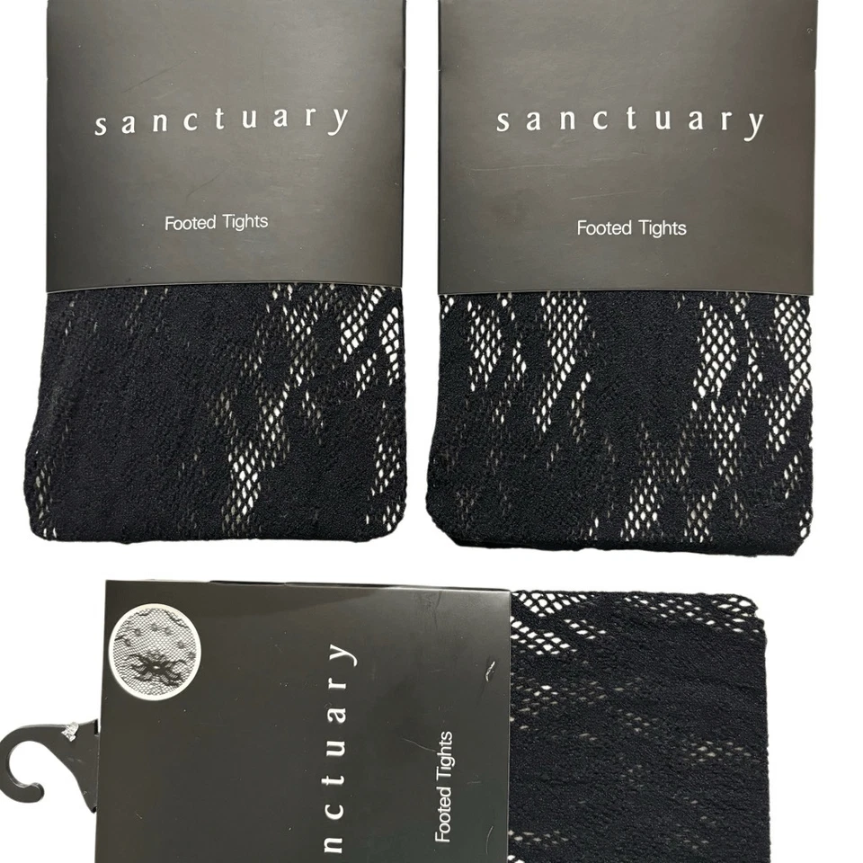 Medias de red de encaje con patas sanctuary negras patrón floral damas OSFM nuevas Foto 3 de 4