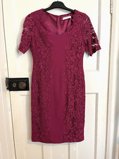 Jacques Vert Dress Magenta Lace Panel Midi Size 10