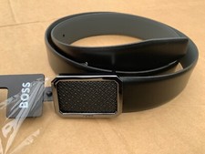 Hugo Boss Mens Ereso Leather Belt Black 85cm (fits 30” ) RRP £149 New