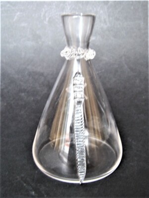 REDUZIERT! James Powell & Sons Whitefriars Lederflasche Glaskaraffe um 1880 5,5 Zoll