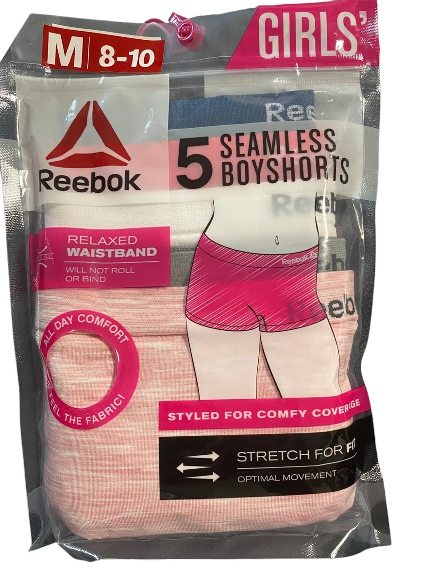 Reebok Girls Size M 8-10 Seamless Boyshorts 5-Pack Stretch Panties