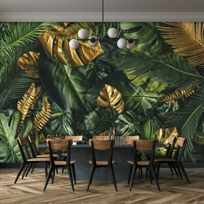BLTTER GOLD GRN Vlies Fototapete Monstera Modern Wohnzimmer TAPETE XXL  368x254 | eBay.de