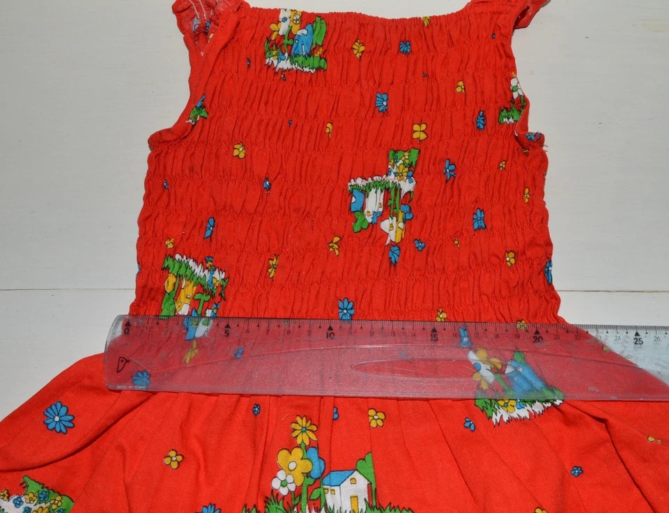 Vêtement enfant ancienne robe bretelle smocks fille vintage 70'S POUM 4 ans - Photo 4/4