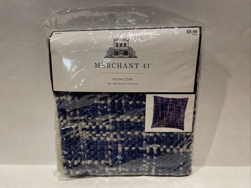 Merchant 41 (Hobby Lobby) Pillow Cover 18x18 Blue & Cream Farmhouse | eBay
