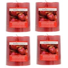 Lot of 4 Luminessence Apple Cinnamon Pillar Candles Holiday Gift Idea