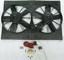 1955-57 Tri 5 Chevy Dual 11" Electric Radiator Cooling Fans + Relay & Thermostat