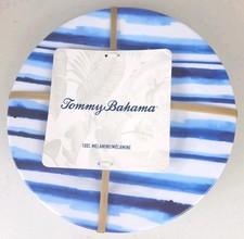 NEW Tommy Bahama Melamine Salad Plates 8.5" Hibiscus Blue Ink Stripe Set Of 4