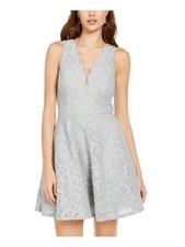 CITY STUDIO Womens Trapeze Mini Dress Gray Sleeveless V Neck Party Juniors 3
