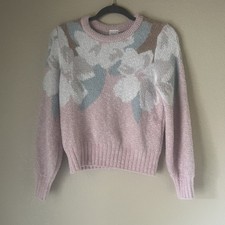 Abercrombie Kids Fuzzy Flower Sweater Size 13/14 EUC Cozy Winter 90s y2k Pink